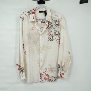 DKNY Jeans floral print white cotton guazy button up shirt